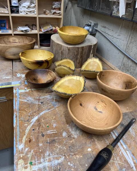 Recent additions to Etsy. Been obsessed with Mulberry- not only do they taste great, the wood turns and sand like a dream! Yellow shavings